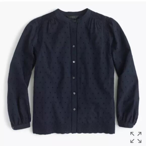 J. Crew navy eyelet button down shirt blouse sz 8 - Picture 2 of 6